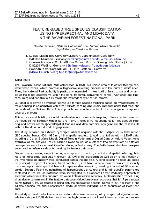 (PDF) Feature based tree species classification using hyperspectral and ...