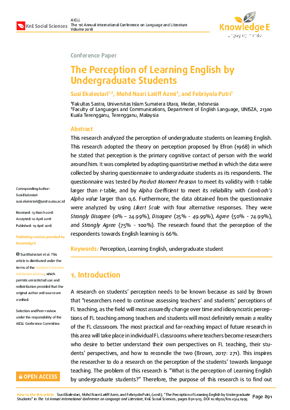 (PDF) The Perception of Learning English By Undergraduate Students