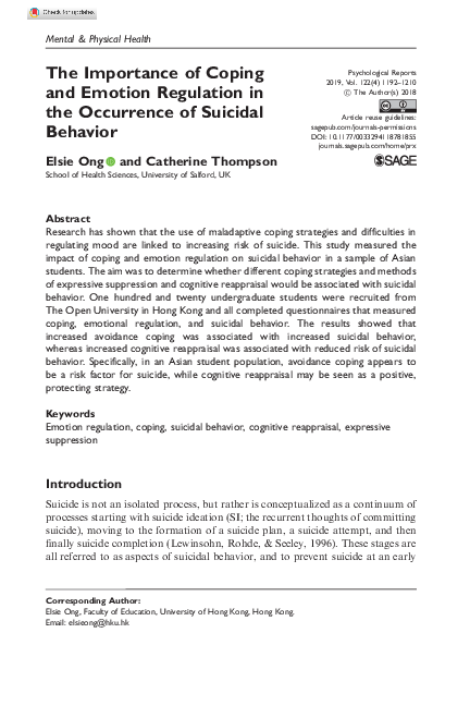 (PDF) The Importance of Coping and Emotion Regulation in the Occurrence ...