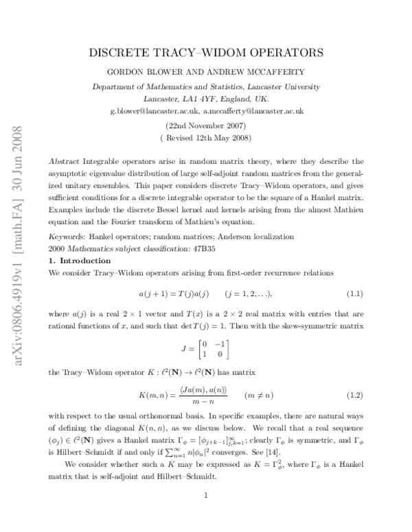 (PDF) Discrete Tracy-Widom Operators