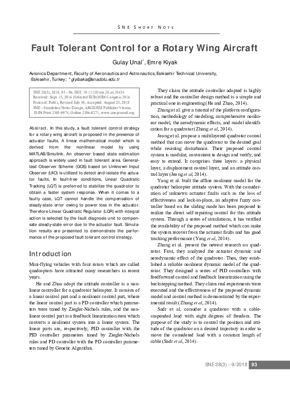 (PDF) Fault Tolerant Control for a Rotary Wing Aircraft