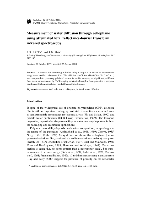 (PDF) Measurement of Water Diffusion Through Cellophane Using ...