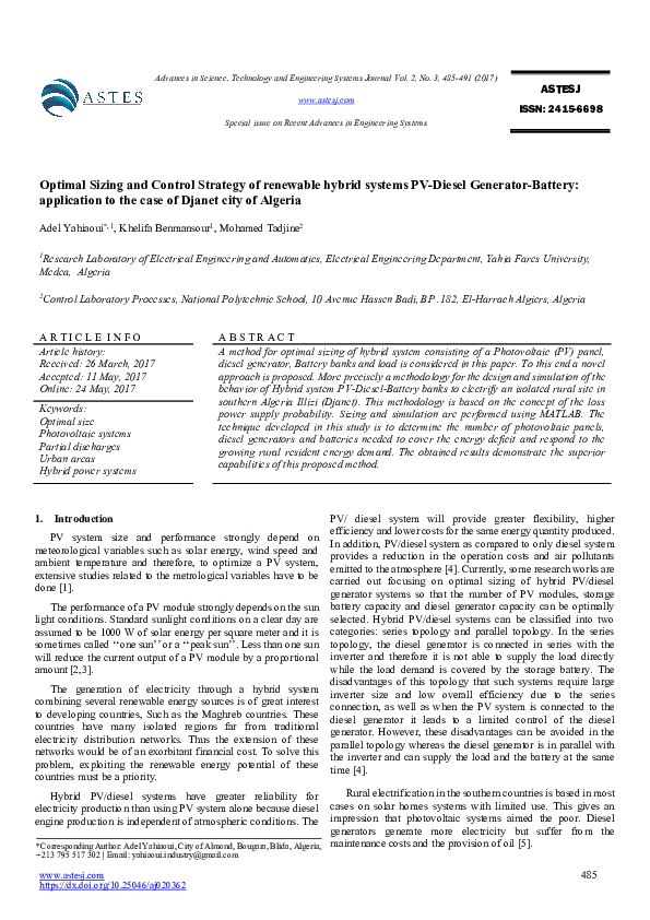 (PDF) Optimal Sizing and Control Strategy of renewable hybrid systems ...