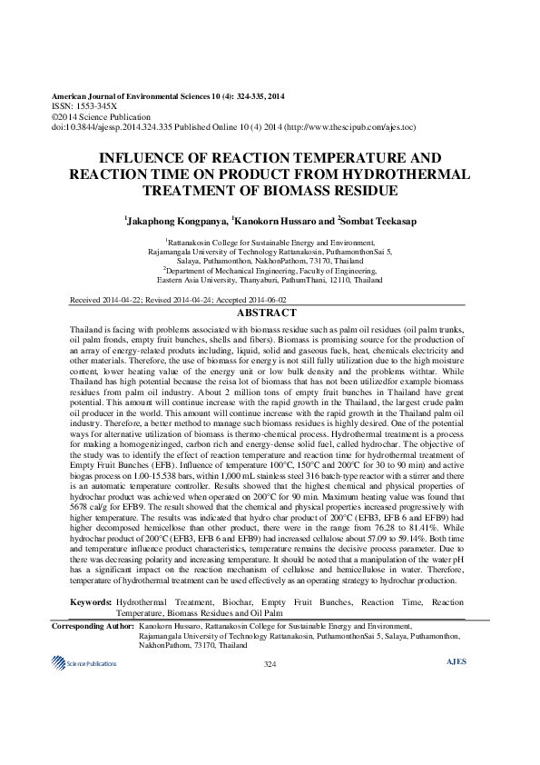 (PDF) Influence of Reaction Temperature and Reaction Time on Product ...