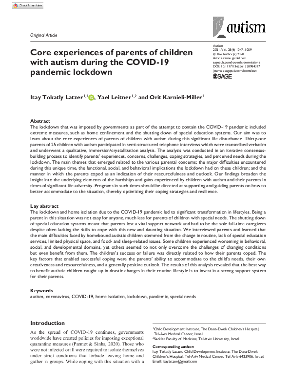 (PDF) Core experiences of parents of children with autism during the ...