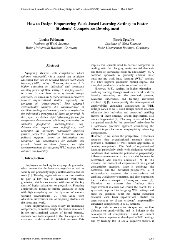 (PDF) How to Design Empowering Work-based Learning Settings to Foster ...