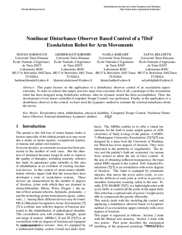 (PDF) Nonlinear Disturbance Observer Based Control of a 7DoF ...