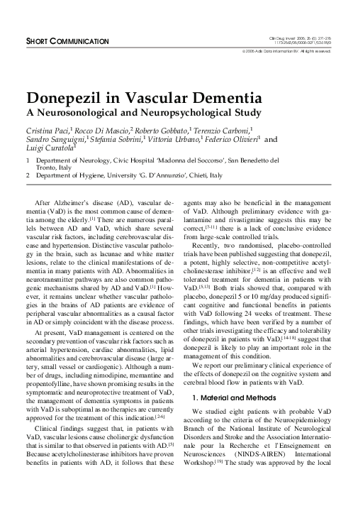 (PDF) Donepezil in Vascular Dementia Roberto Gobbato Academia.edu
