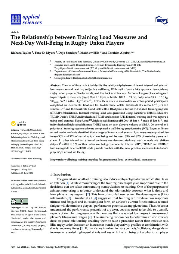 (PDF) The Relationship between Training Load Measures and Next-Day Well ...