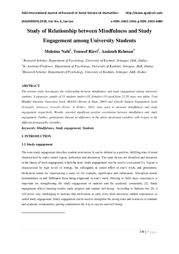 (PDF) Study of Relationship between Mindfulness and Study Engagement ...