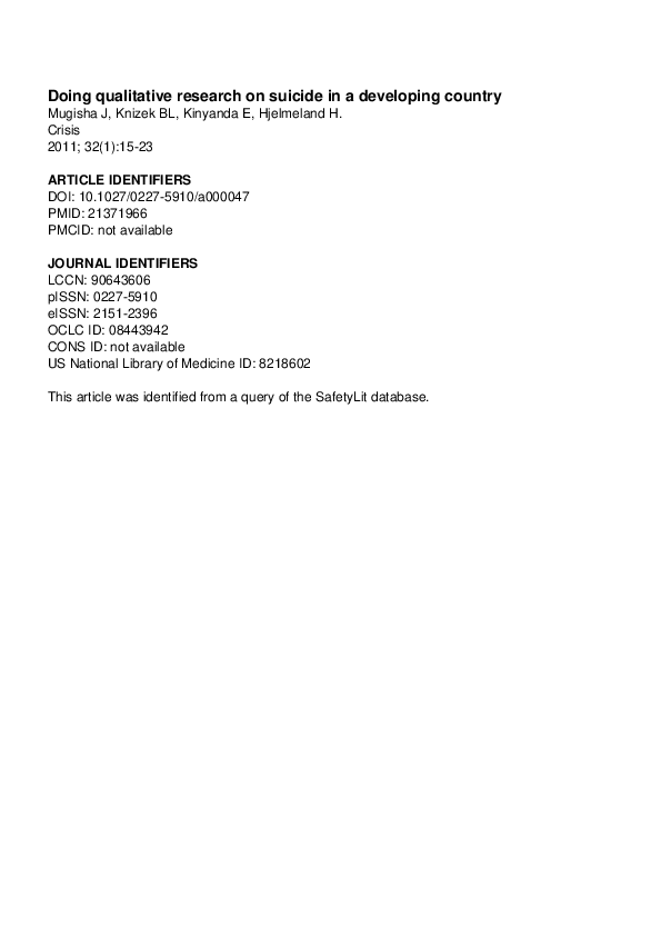 (PDF) Doing Qualitative Research on Suicide in a Developing Country