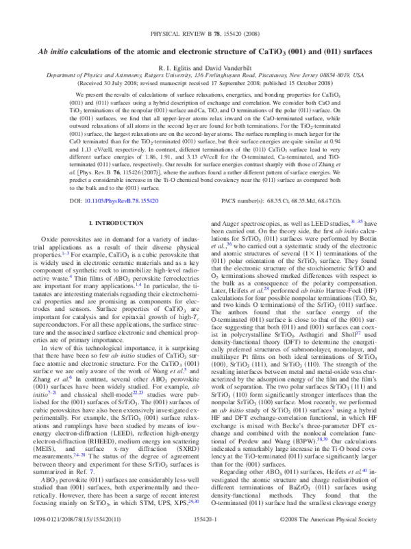 (PDF) Ab initio calculations of the atomic and electronic structure of ...