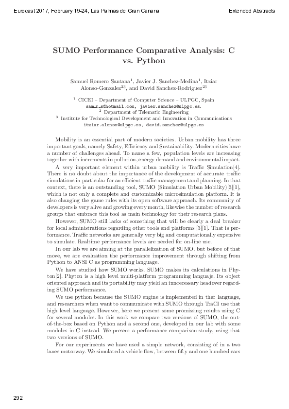 (PDF) SUMO performance comparative analysis: C vs. Python | Javier ...