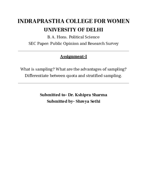 (PDF) Sampling+ Quota Sampling+ Stratification