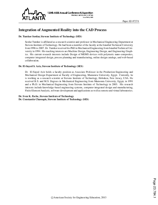 (PDF) Integration of Augmented Reality into the CAD Process