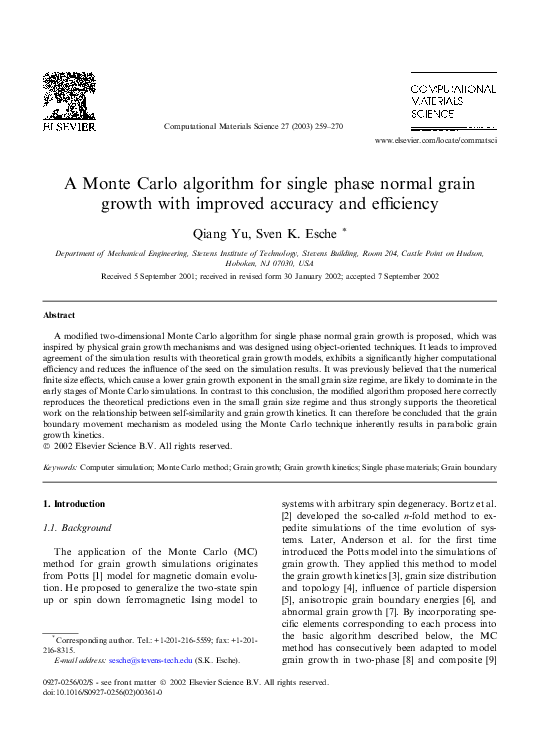 (PDF) A Monte Carlo algorithm for single phase normal grain growth with ...