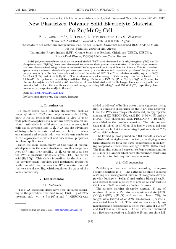(PDF) New Plasticized Polymer Solid Electrolyte Material for Zn/MnO2 Cell