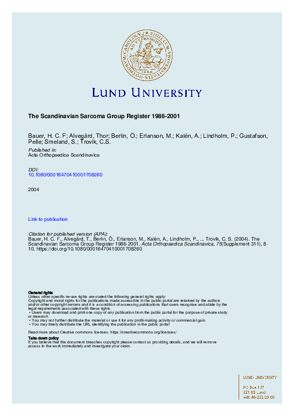 The Scandinavian Sarcoma Group Register