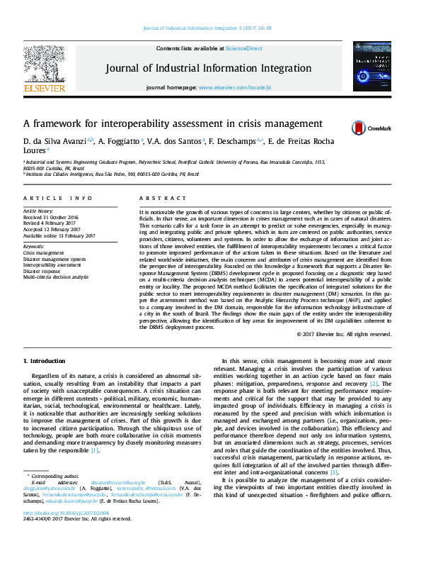 (PDF) A Framework for Interoperability Assessment in Crisis Management