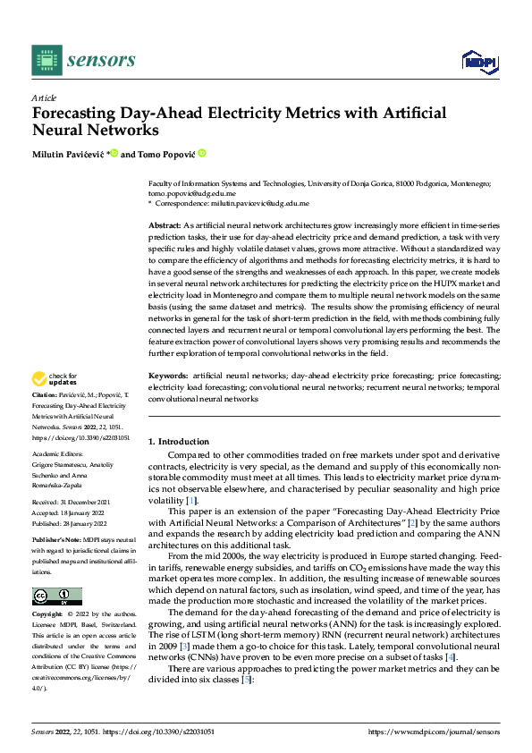 (PDF) Forecasting Day-Ahead Electricity Metrics with Artificial Neural ...