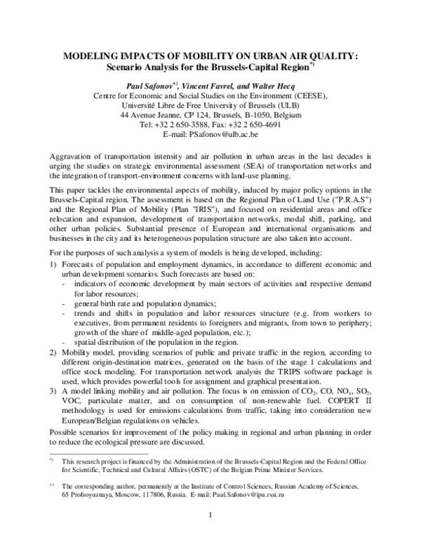 (PDF) 1MODELING IMPACTS OF MOBILITY ON URBAN AIR QUALITY: Scenario ...