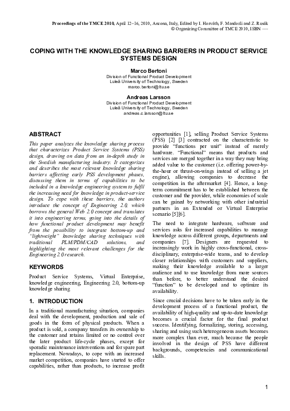 (PDF) Coping with the knowledge sharing barriers in Product Service ...