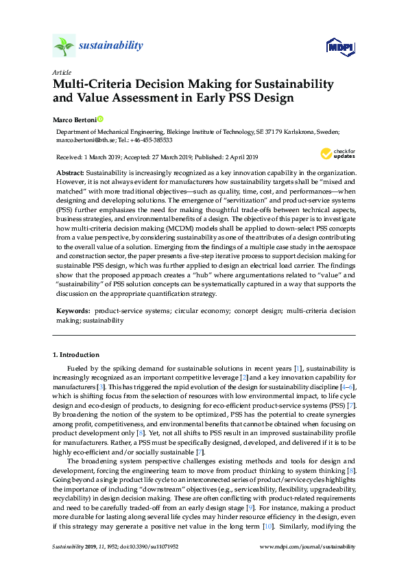 (PDF) Multi-Criteria Decision Making for Sustainability and Value ...