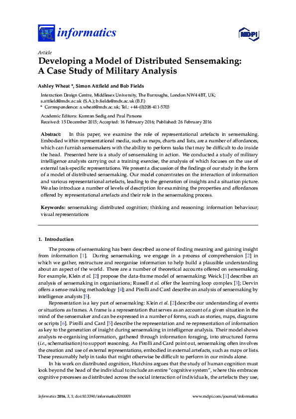 (PDF) Developing a Model of Distributed Sensemaking: A Case Study of ...