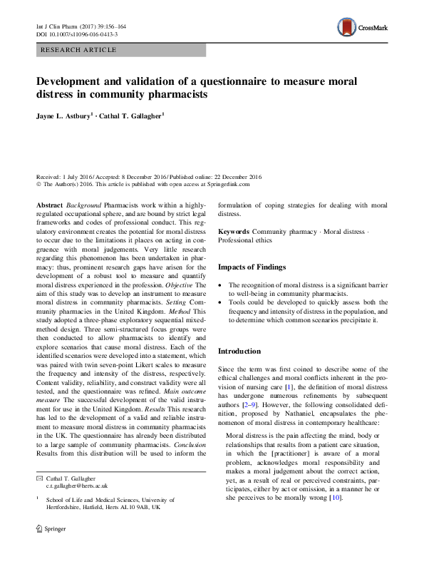 (PDF) Development and Validation of a Questionnaire to Evaluate ...