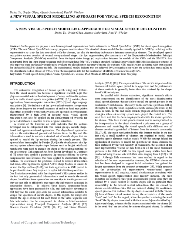 (PDF) A new visual speech modelling approach for visual speech recognition