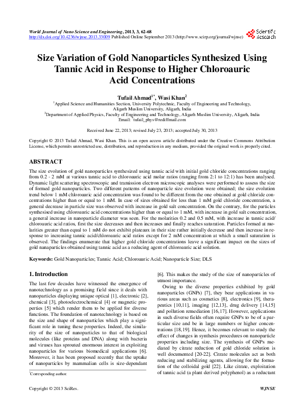 (PDF) Size Variation of Gold Nanoparticles Synthesized Using