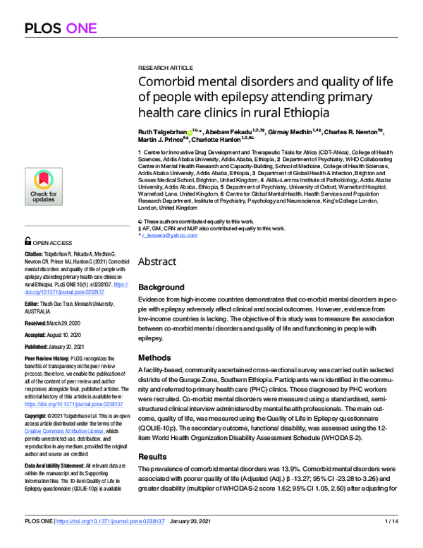 (PDF) Comorbid mental disorders and quality of life of people with ...