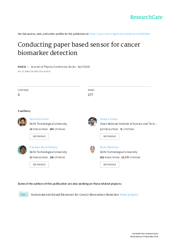 (PDF) Nanomaterials based Biosensor for Cancer Biomarkers Detection ...
