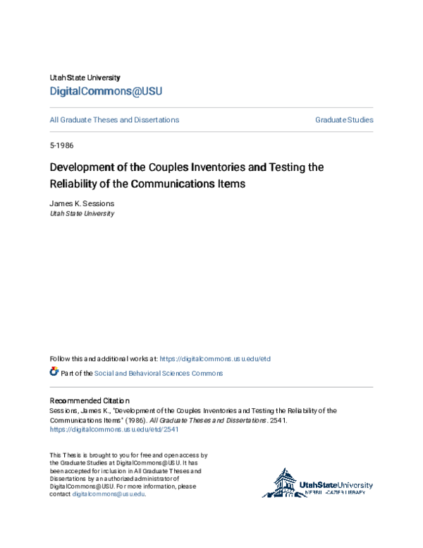(PDF) Development of the Couples Inventories and Testing the ...