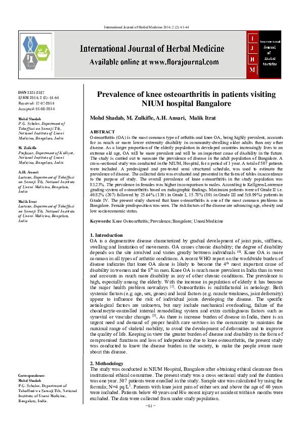 (PDF) Prevalence of knee osteoarthritis in patients visiting NIUM ...