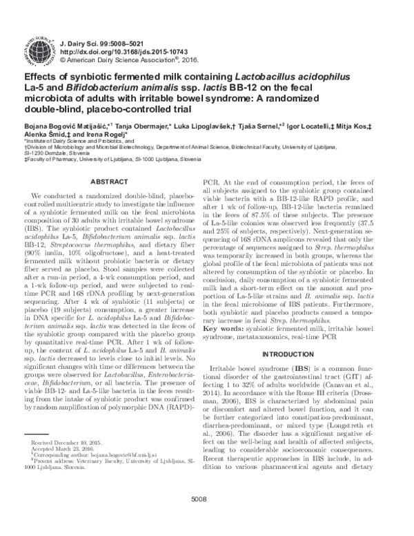 (PDF) Effects of synbiotic fermented milk containing Lactobacillus ...