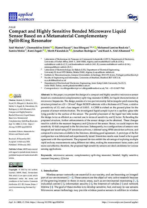 (PDF) Compact and Highly Sensitive Bended Microwave Liquid Sensor Based ...