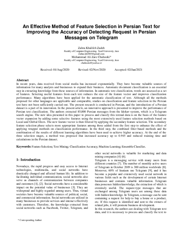 (PDF) An Effective Method of Feature Selection in Persian Text for ...