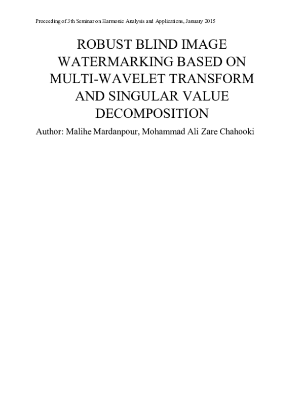 (PDF) Robust Blind Image Watermarking Based on Multi-Wavelet Transform ...