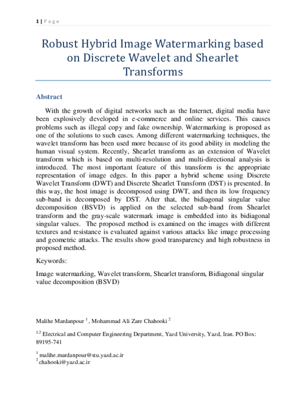 (PDF) Robust Hybrid Image Watermarking based on Discrete Wavelet and ...