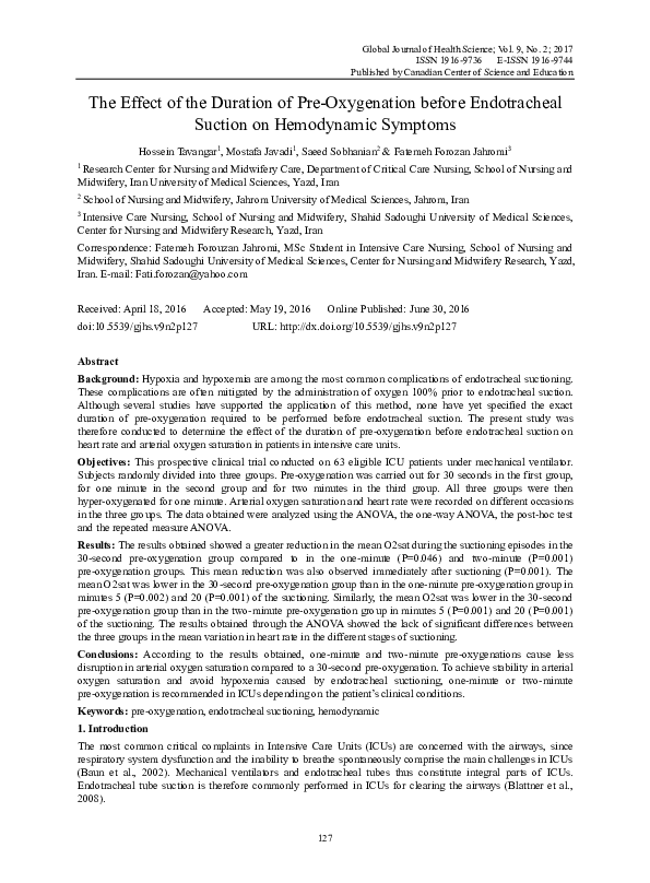 (PDF) The Effect of the Duration of Pre-Oxygenation before Endotracheal ...