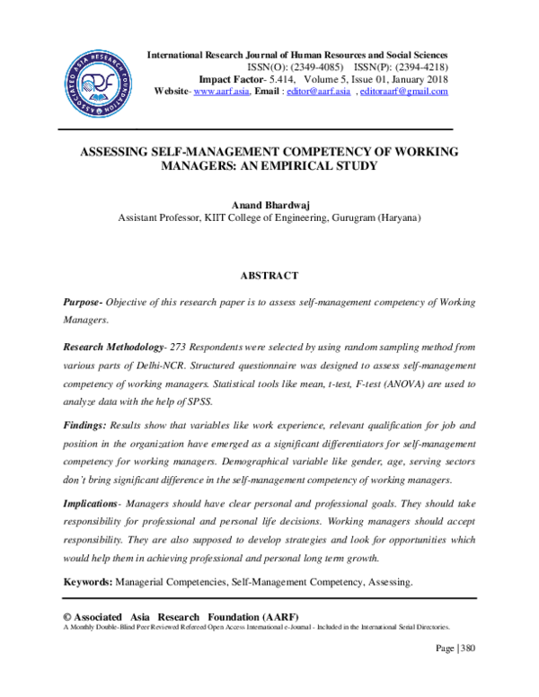 (PDF) Assessing Self-Management Competency of Working Managers: An ...