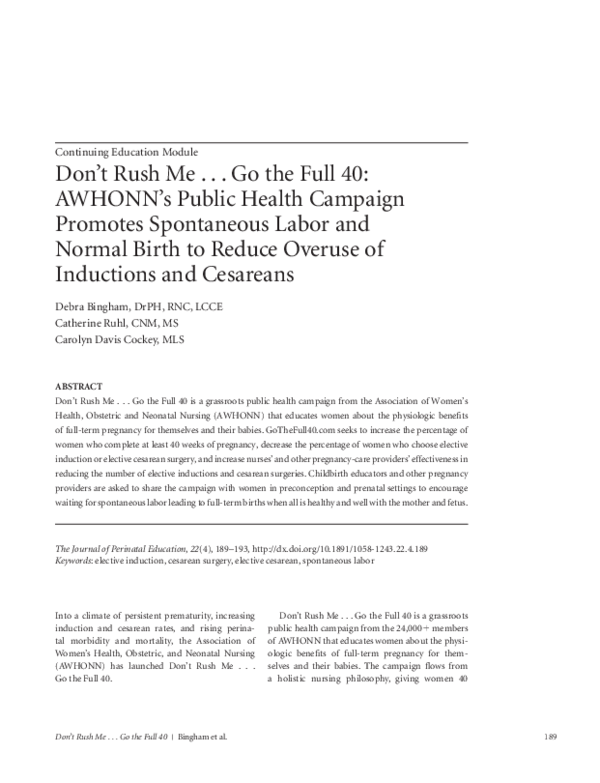 (PDF) Don’t Rush Me . . . Go the Full 40: AWHONN’s Public Health ...