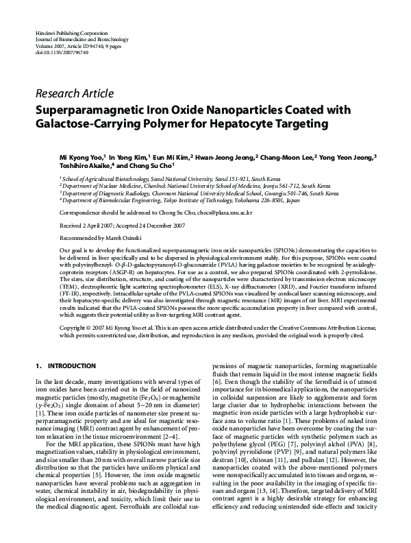 (PDF) Superparamagnetic iron oxide nanoparticles conjugated to a grass ...