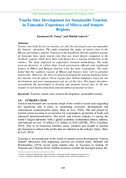 (PDF) Tourist Sites Development for Sustainable Tourism in Tanzania ...