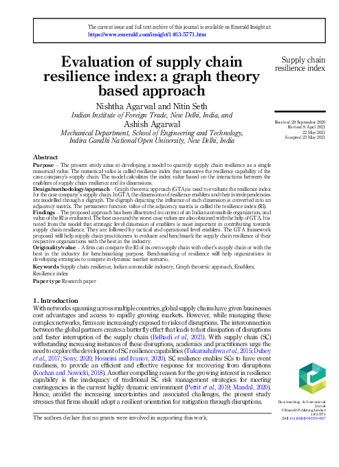 (PDF) Evaluation of supply chain resilience index: a graph theory based ...