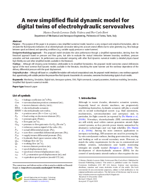 (PDF) A new simplified fluid dynamic model for digital twins of ...
