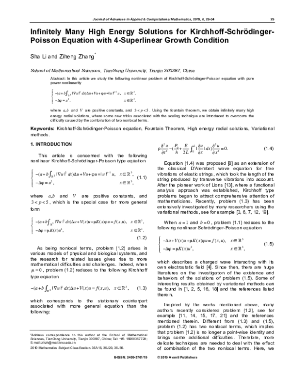 (PDF) Infinitely Many High Energy Solutions for Kirchhoff-Schrödinger ...