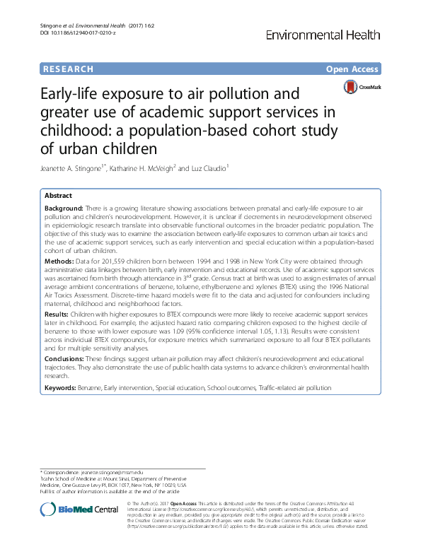 (PDF) Early-life exposure to air pollution and greater use of academic ...