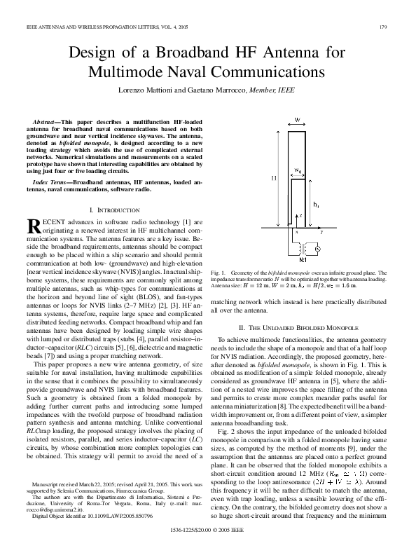 (PDF) Design of a Broadband HF Antenna for Multimode Naval Communications